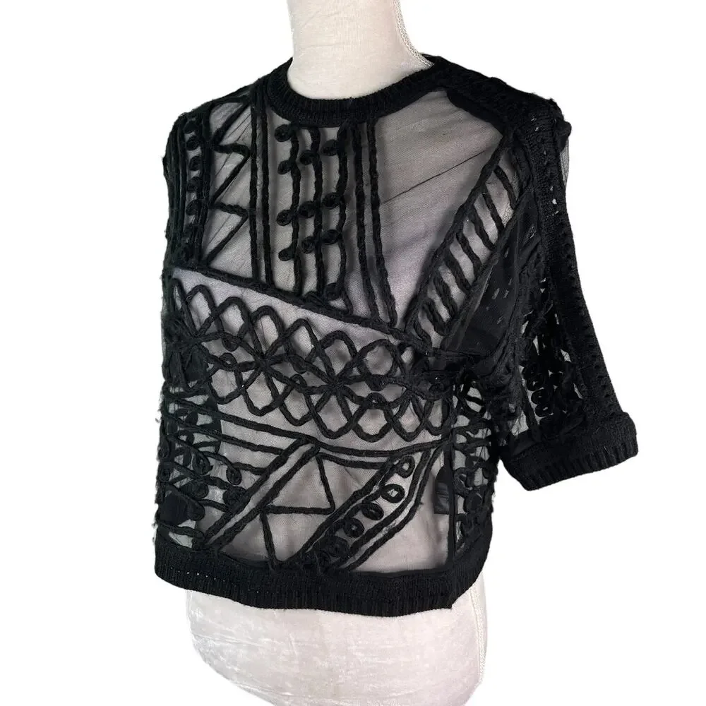 Topshop Crop Top Black 4 Crochet Sheer New